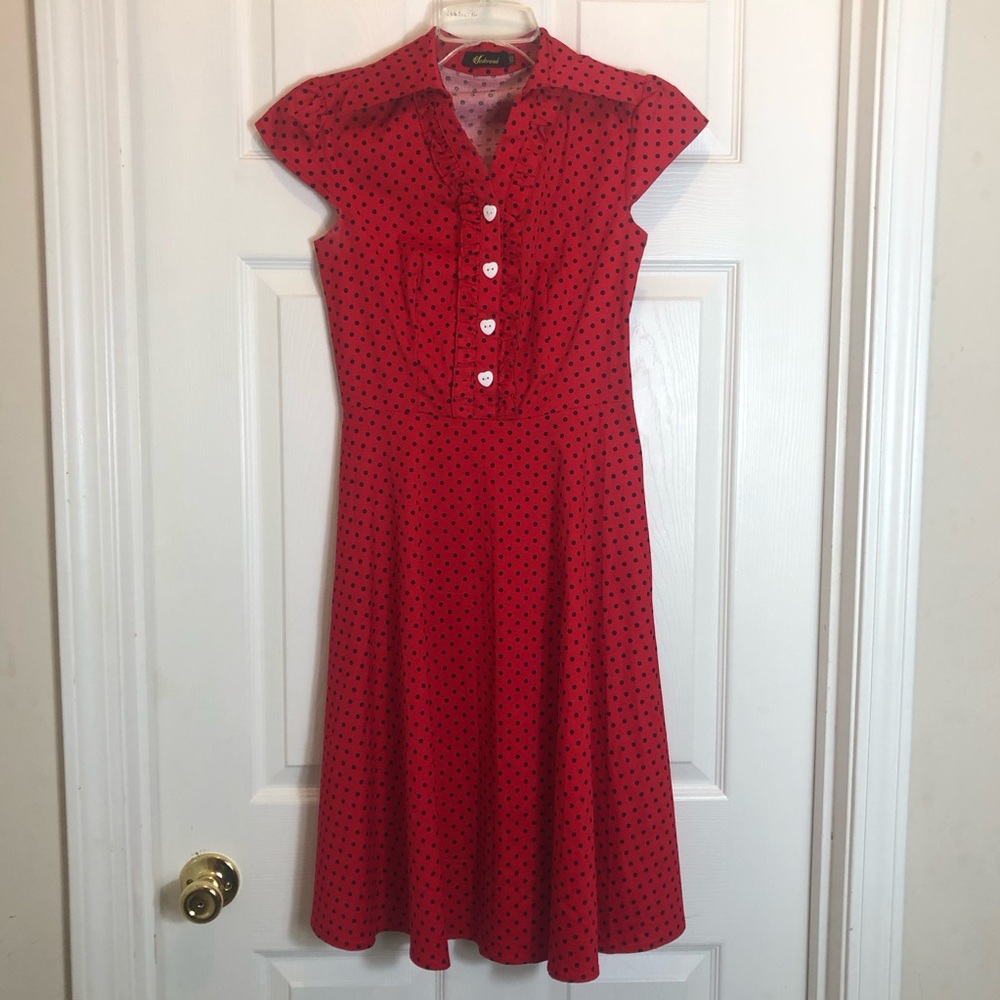 Wedtrend Red with Black Polka Dot Swing Dress. Size XS